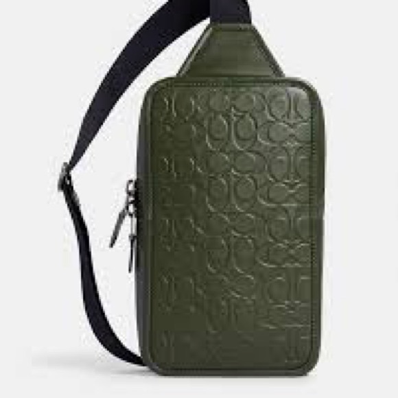 Coach Sullivan Signature Leather Adjustable Crossbody Bag Dark Shamrock Green - Picture 2 of 7
